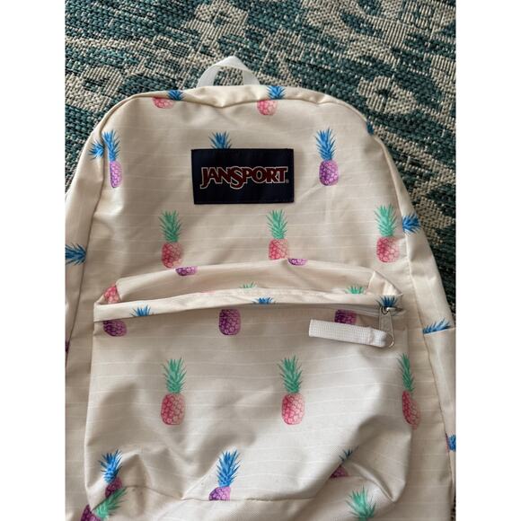 Jansport Superbreak Pineapple Print‎ Backpack Beige White Multicolor Fruit Cute - Picture 2 of 8